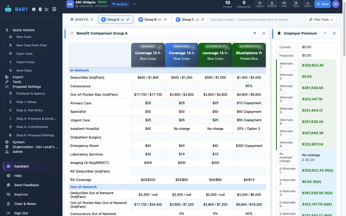 Dashboard listing saved cases