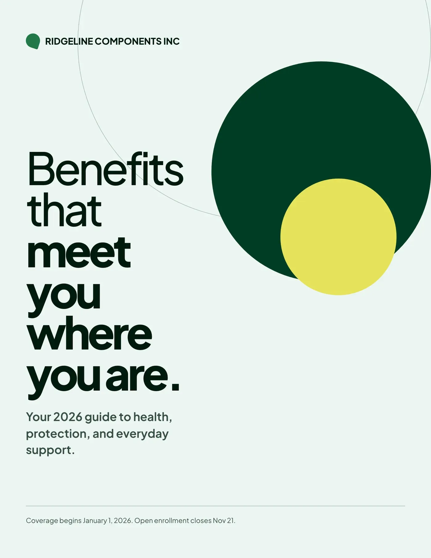 Canopy theme: pale green cover with overlapping green and yellow circles reading “Benefits that meet you where you are.”